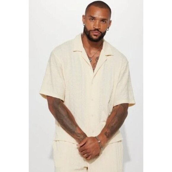 NWT Nova Men check my bank statement knit textured button down size M - Picture 1 of 8